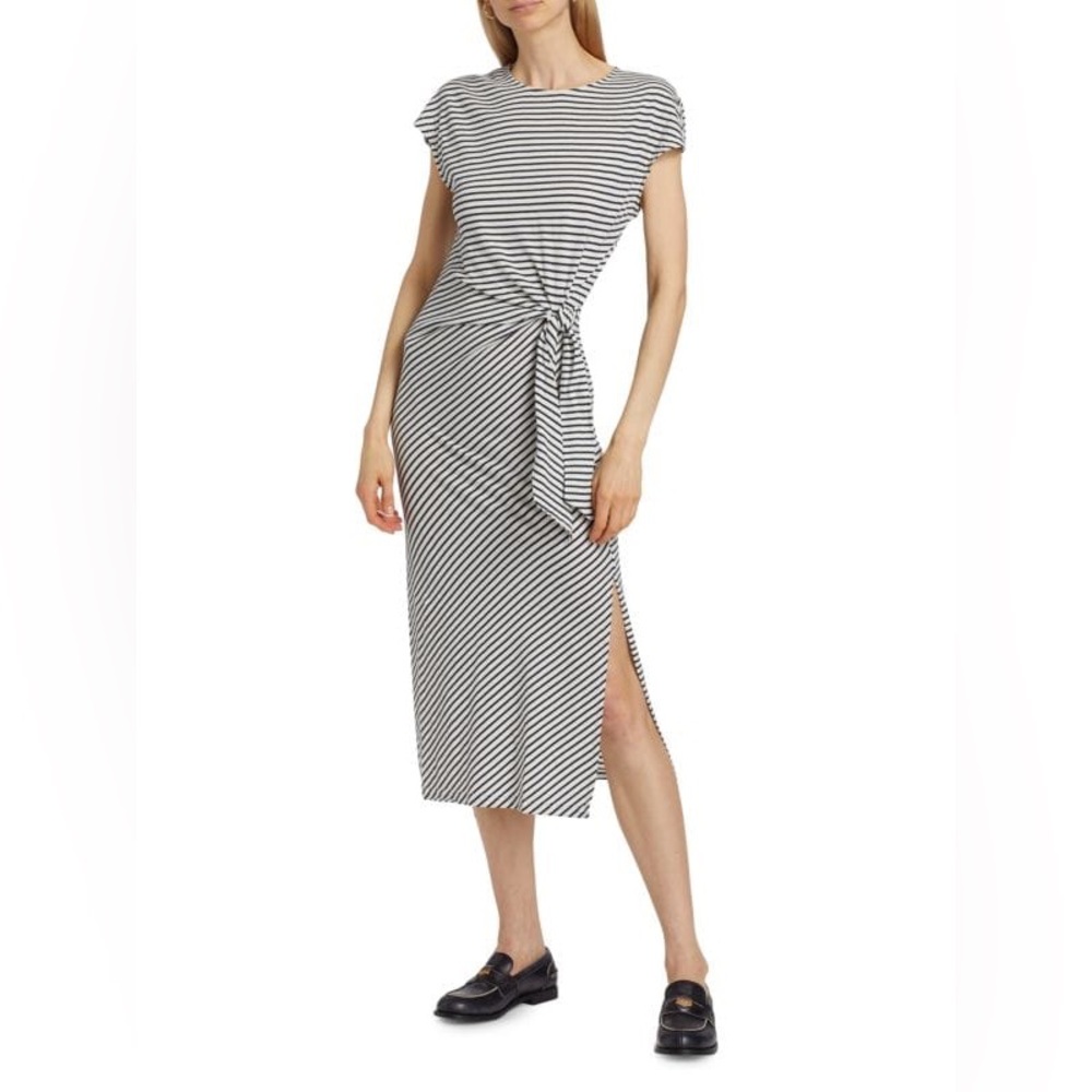 Rails 100% Cotton Selah Striped Side-Tie Short Sleeve Crewneck Midi Dress